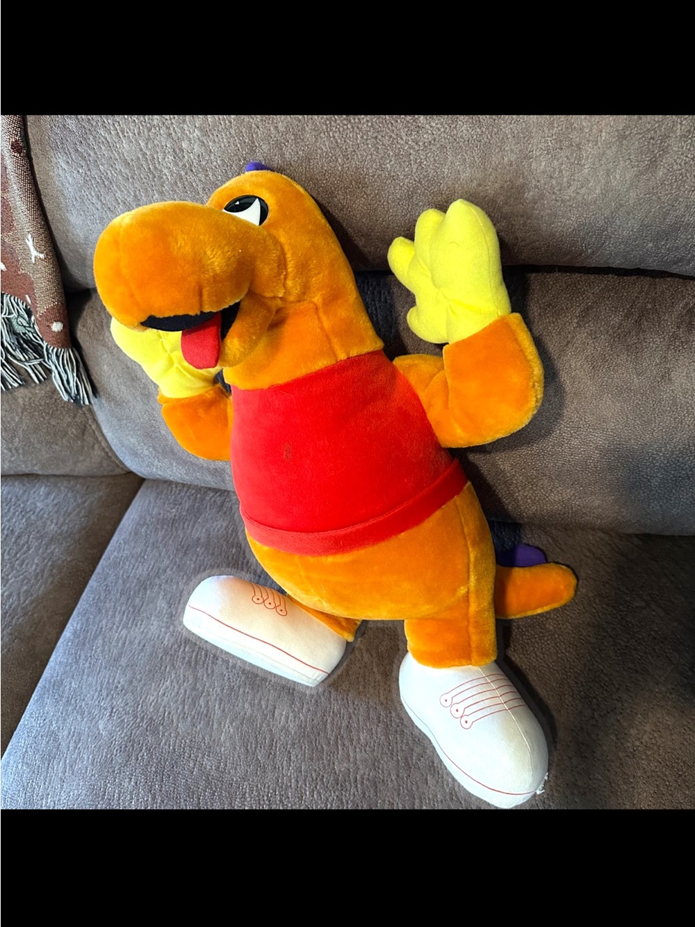 Vintage 90s B.J. Toy Co. Large Orange Dinosaur W/ Sneakers Plush